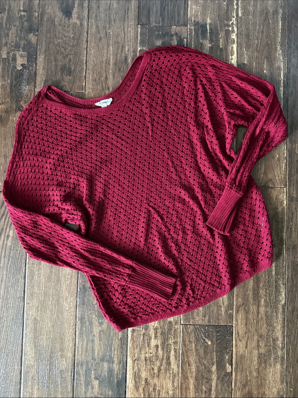 Off-the-Shoulder Open Knit Sweater - Burgundy